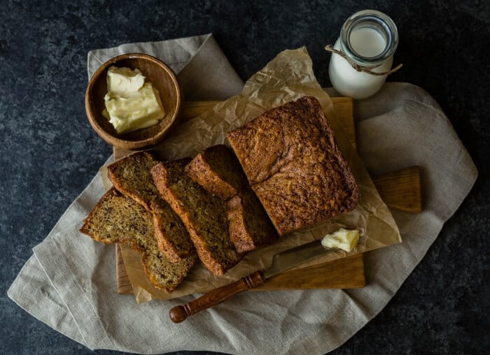 Banana bread butter and milk
