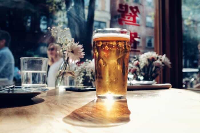 Beer in a clear drinking glass