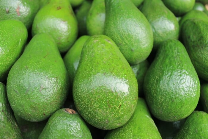Bunch of green avocados