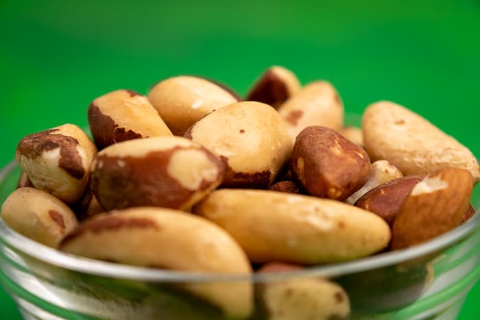 Brazil nuts in a glass bowl